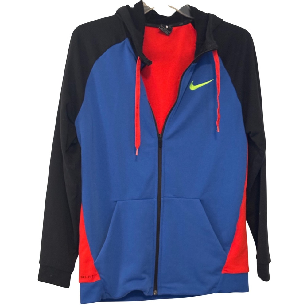 Nike Dri-FIT Colorblock Full Zip Hoodie Jacket Blue Red Black Men's L - Picture 1 of 10